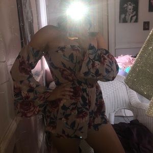 Long sleeve off the shoulder romper!